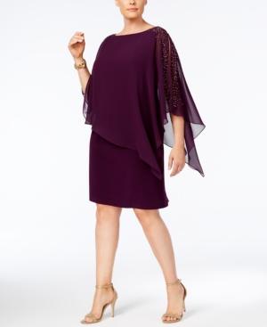 Xscape Plus Size Beaded Chiffon Popover Dress