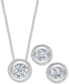 City By City Silver-tone Bezel Crystal Stud Earrings And Pendant Necklace