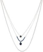 Kenneth Cole New York Silver-tone Blue Crystal Three Layer Pendant Necklace