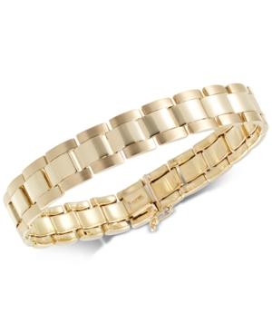 Men's Satin & High Polish Link Bracelet In 10k Gold