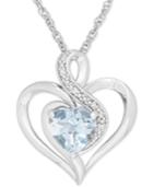 Aquamarine (1-1/10 Ct. T.w.) & Diamond Accent Heart Pendant Necklace In Sterling Silver