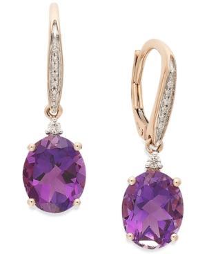 Amethyst (4-1/10 Ct. T.w.) And Diamond Accent Oval Drop Earrings In 14k Rose Gold