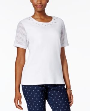 Alfred Dunner Lace-sleeve Embellished T-shirt