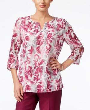 Alfred Dunner Veneto Valley Collection Printed Split-neck Top