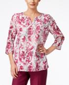 Alfred Dunner Veneto Valley Collection Printed Split-neck Top