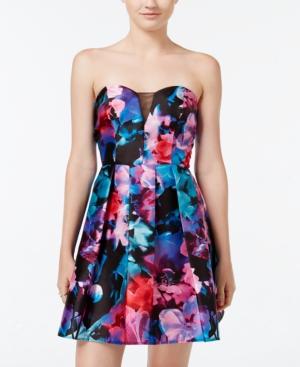 B Darlin Juniors' Strapless Floral-print Fit & Flare Dress
