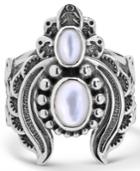 American West Double White Mother Of Pearl Ring With Feather Scroll Work In Sterling Silver