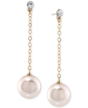 Carolee Gold-tone Crystal And Imitation Pink Pearl Drop Earrings