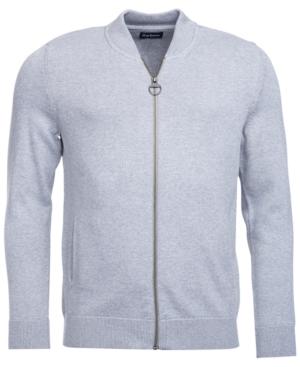 Barbour Men's Blair Light Gray Full-zip Sweater With Tartan Elbow Patches