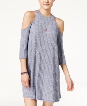 Be Bop Juniors' Rib-knit Cold-shoulder Swing Dress