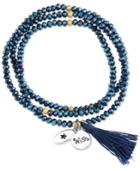 Unwritten Wish Blue Beaded Wrap Tassel Bracelet With Silver-plated Brass Accents
