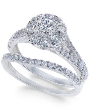 Diamond Cluster Bridal Set (1-1/2 Ct. T.w.) In 14k White Gold
