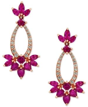 Amore By Effy Certified Ruby (3-3/4 Ct. T.w.) And Diamond (1/3 Ct. T.w.) Drop Earrings In 14k Rose Gold