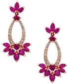 Amore By Effy Certified Ruby (3-3/4 Ct. T.w.) And Diamond (1/3 Ct. T.w.) Drop Earrings In 14k Rose Gold