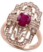 Effy Amore Ruby (1-3/8 Ct. T.w.) And Diamond (1/4 Ct. T.w.) Statement Ring In 14k Rose Gold