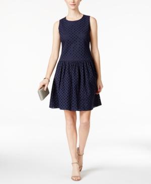Nine West Drop Waist Eyelet Flare Dress