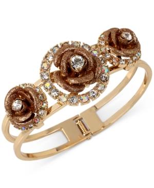 Betsey Johnson Gold-tone Triple Rose Pave Bangle Bracelet