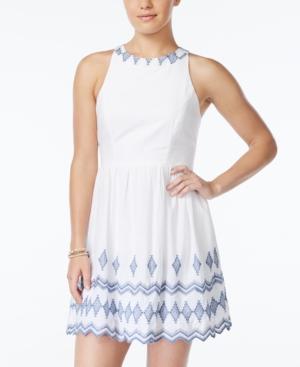 City Studios Juniors' Embroidered Scallop-hem Dress