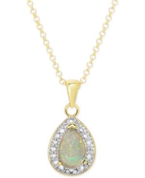 Opal (1/2 Ct. T.w.) & Diamond Accent Teardrop Pendant Necklace In 18k Gold-plated Sterling Silver