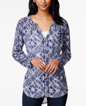 Lucky Brand Printed Long-sleeve Sheer Top