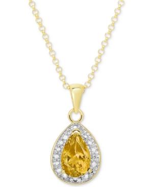 Citrine (7/8 Ct. T.w.) And Diamond Accent Teardrop Pendant Necklace In 14k Gold-plated Sterling Silver