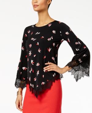 Alfani Printed Lace-trimmed Pointed-hem Top, Created For Macy's
