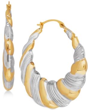 Two-tone Puff Hoop Earrings In 14k Gold