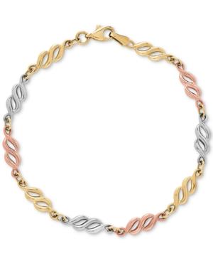 Tricolor Fancy Link Bracelet In 14k Gold, White Gold & Rose Gold