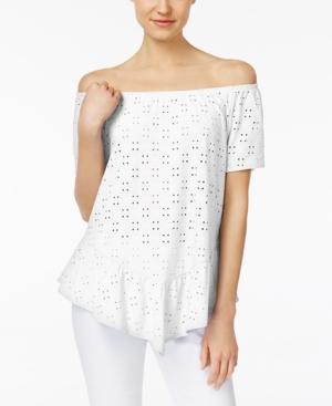 Ny Collection Petite Off-the-shoulder Eyelet Peplum Top