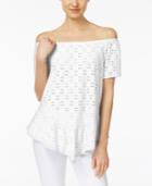 Ny Collection Petite Off-the-shoulder Eyelet Peplum Top