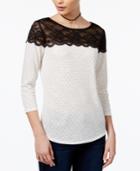 Maison Jules Polka-dot Lace-yoke Top, Created For Macy's