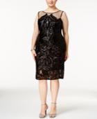Adrianna Papell Plus Size Sequined Illusion Cocktail Dress