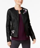 Alfani Embroidered Faux-leather Jacket, Created For Macy's