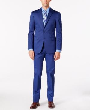 Calvin Klein X-fit Blue Cotton Solid Slim-fit Suit
