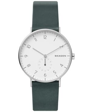 Skagen Men's Aaren Green Leather Strap Watch 40mm