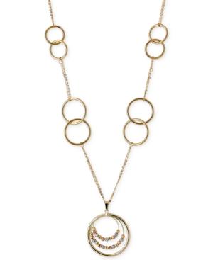 Tri-tone Multi-circle Statement Necklace In 14k White, Yellow And Rose Gold
