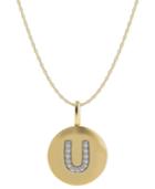 14k Gold Necklace, Diamond Accent Letter U Disk Pendant
