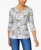 Karen Scott Printed Henley Top, Created For Macy's