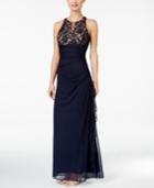 B & A By Betsy And Adam Lace-accent Halter Gown