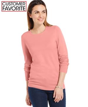 Jm Collection Crew Neck Solid Button-sleeve Sweater