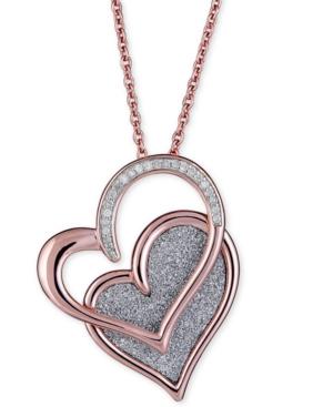 Diamond Glitter Double Heart 18 Pendant Necklace (1/8 Ct. T.w.) In 14k Rose Gold-plated Sterling Silver