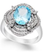 Blue Topaz (3-1/2 Ct. T.w.) And Diamond (5/8 Ct. T.w.) Ring In 14k White Gold