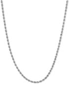 Long Polished Diamond-cut Rope Chain Necklace In 14k White Gold