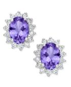 Tanzanite (2 Ct. T.w.) And Diamond (3/8 Ct. T.w.) Oval Stud Earrings In 14k White Gold