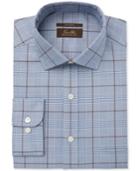 Tasso Elba Men's Classic/regular Fit Non-iron Blue Brown Bold Twill Glen Plaid Dress Shirt, Only At Macy's