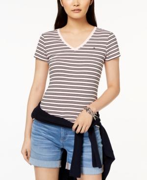 Tommy Hilfiger Cotton Striped V-neck T-shirt, Created For Macy's