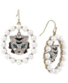 Betsey Johnson Two-tone Imitation Pearl & Crystal Tiger Orb Earrings