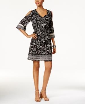 Style & Co Floral-print Cold-shoulder Dress, Only At Macy's