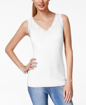 Karen Scott Petite Lace-trim Tank Top, Only At Macy's