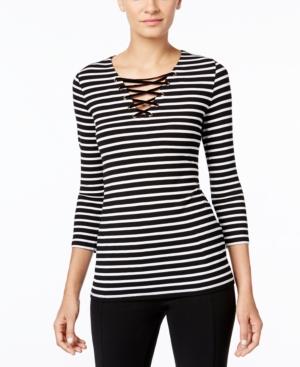 Inc International Concepts Striped Lace-up Top, Only At Macy's